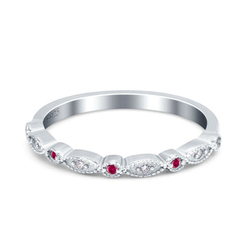 Half Eternity Wedding Band Ring Round Simulated Ruby CZ 925 Sterling Silver